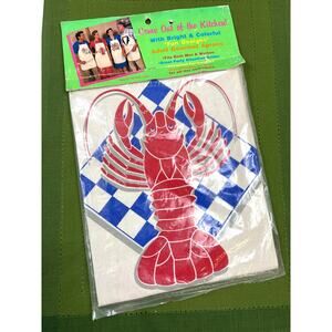 Adult Gourmet Fabric Apron Lobster with White/Blue Checkered Design Vintage NOS